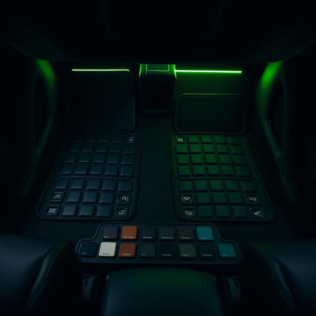 Custom car floor mats with color and material swatches